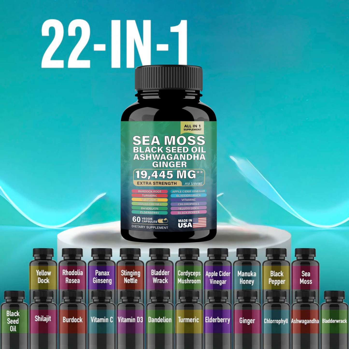 Sea Moss Black Seed Oil Ashwagandha Ginger 19445mg