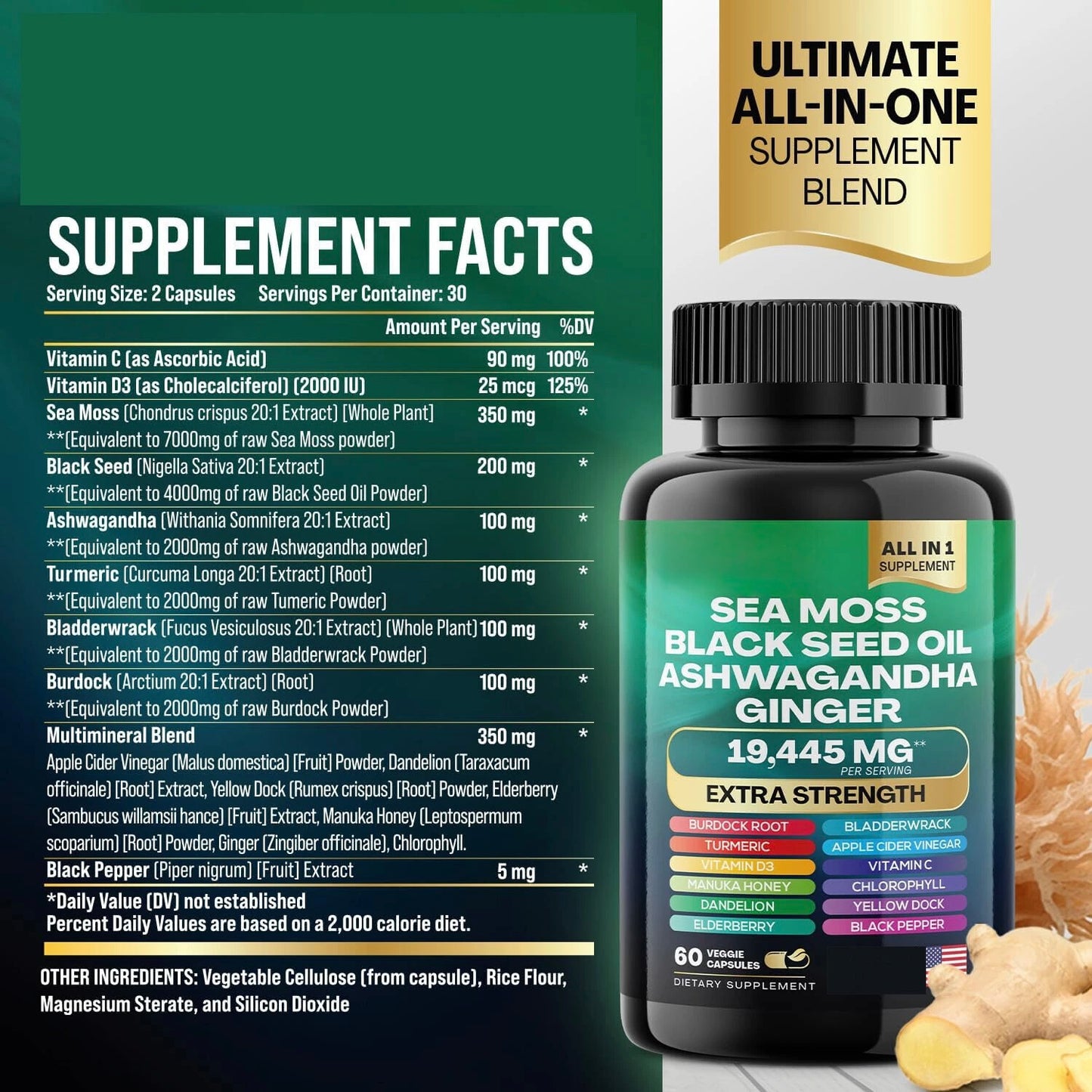 Sea Moss Black Seed Oil Ashwagandha Ginger 19445mg